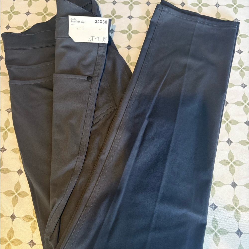 STYLUS Men’s golf Black Straight-Leg 5-Pocket Pants 34x30 NWT